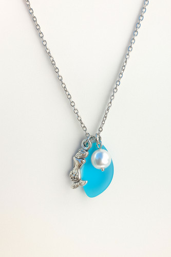 Clear sea glass necklace beach - glass,